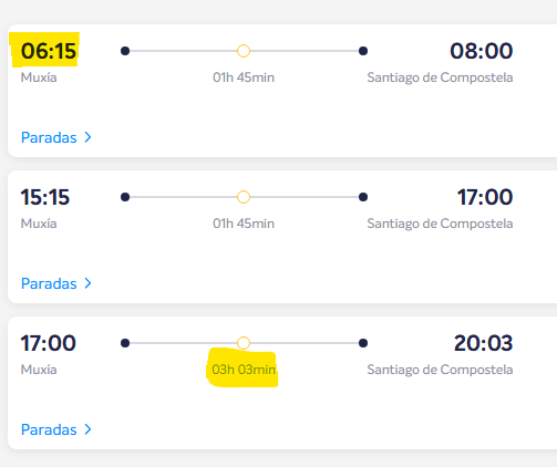 Bus schedule from Muxía to Santiago